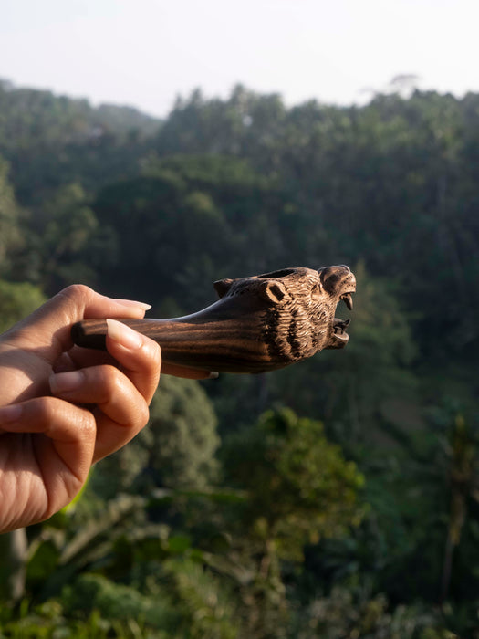 Hand-Carved Wolf Smoking Pipe, Wooden Tobacco Pipe