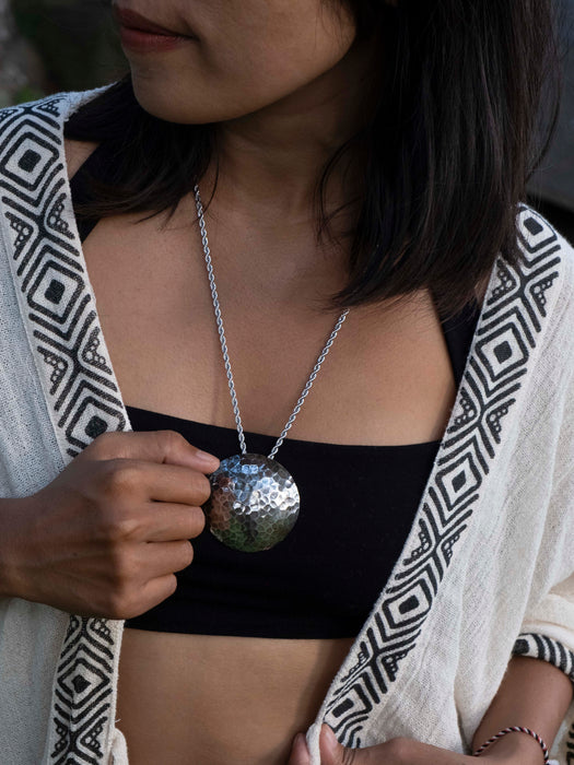 Shamanic Mirror Pendant with Silver Platted