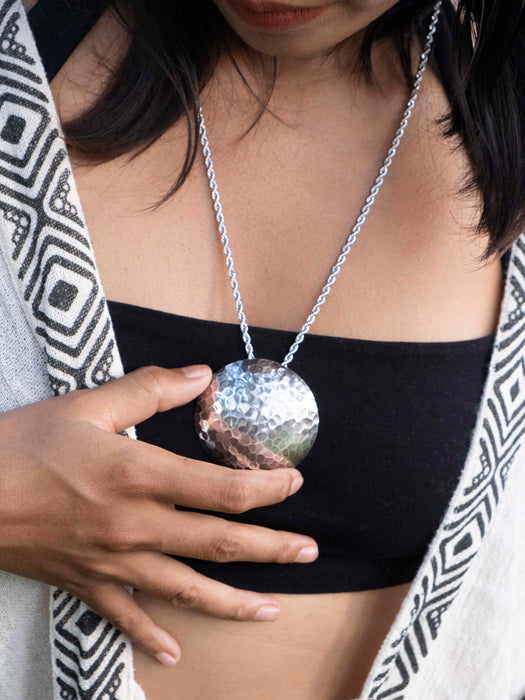 Shamanic Mirror Pendant with Silver Platted
