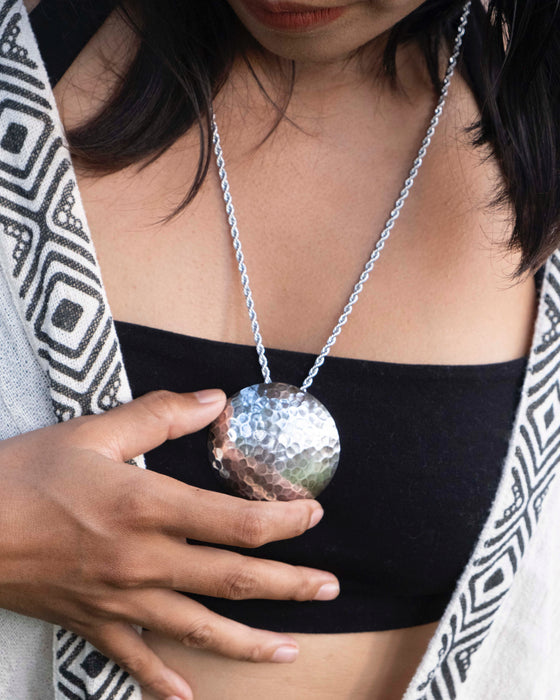Shamanic Mirror Pendant with Silver Platted