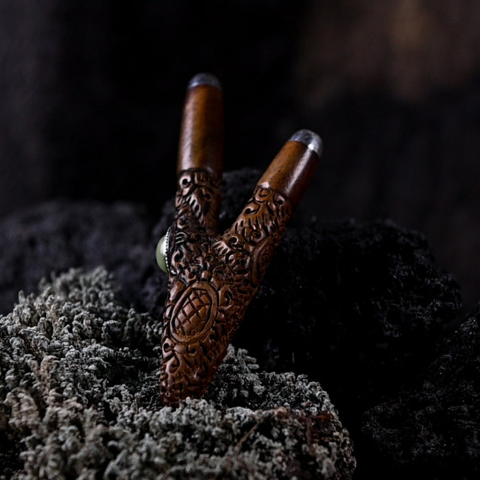 Rosewood Ethnic Pipe with Ye Ming Zhu Stone | Handcrafted Applicator for Ceremony
