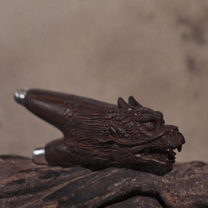 Kuripi Dragon Totem and Silver Caps .Hand Carved Rosewood . Unique Spiritual Tool