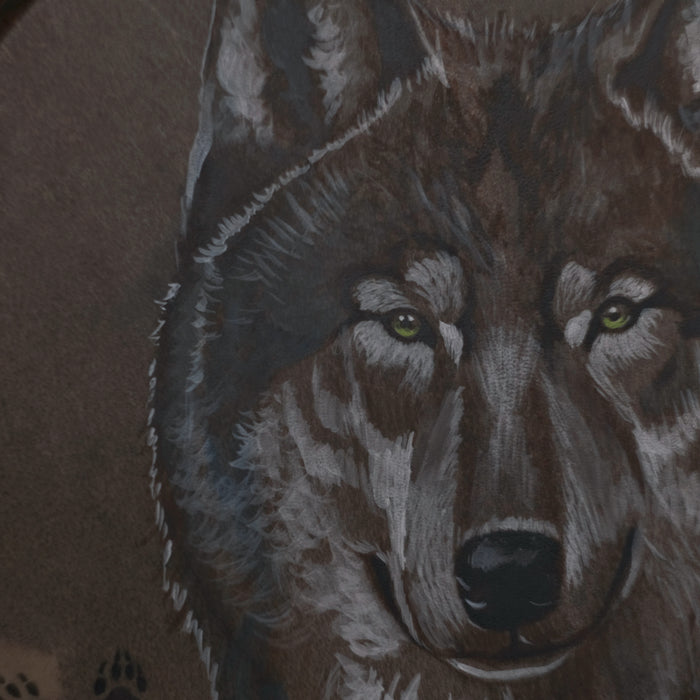 Embrace the spirit of the wolf with this handcrafted shaman drum featuring a striking design, enhancing your rituals.