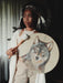 Handcrafted Shaman tambourine with a stunning 40cm wolf painting, ideal for ceremonies and connecting with nature's spirit.