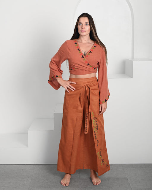 Boho Top - Yoga Wear - Crop Top And Skirt Set - Wrap Skirt Cotton - Shaman Clothing - Bohemian Clothing