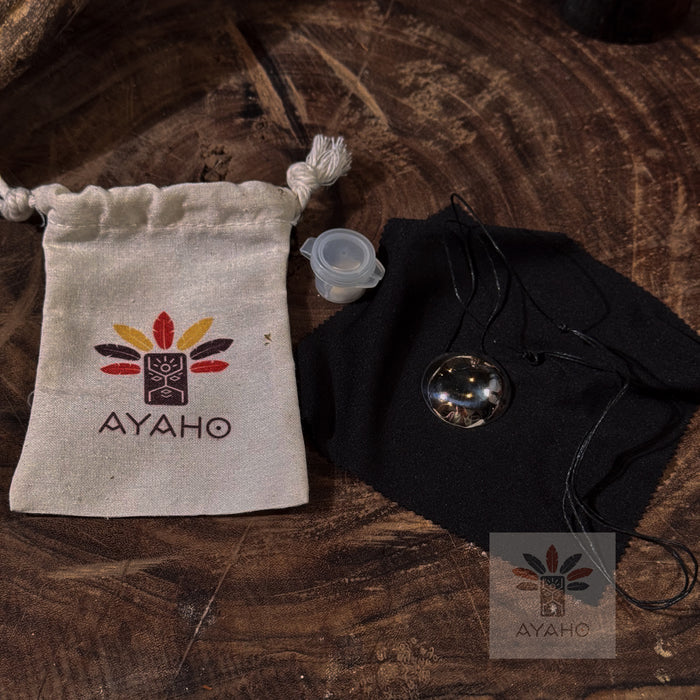 Ayaho product with drawstring bag and packaging on a wooden surface