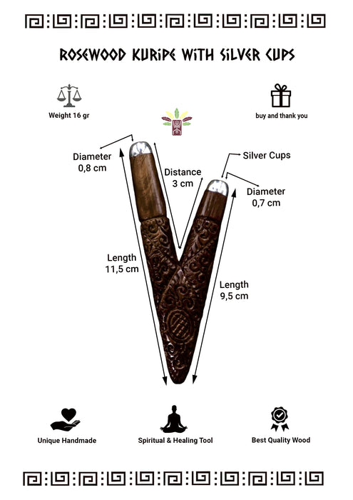 Rosewood Kuripe Pipe: Balinese Hape Snuff Applicator with Ye Ming Zhuh Stone