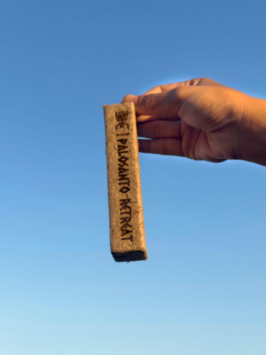 Hand holding a cork with text against a clear blue sky
