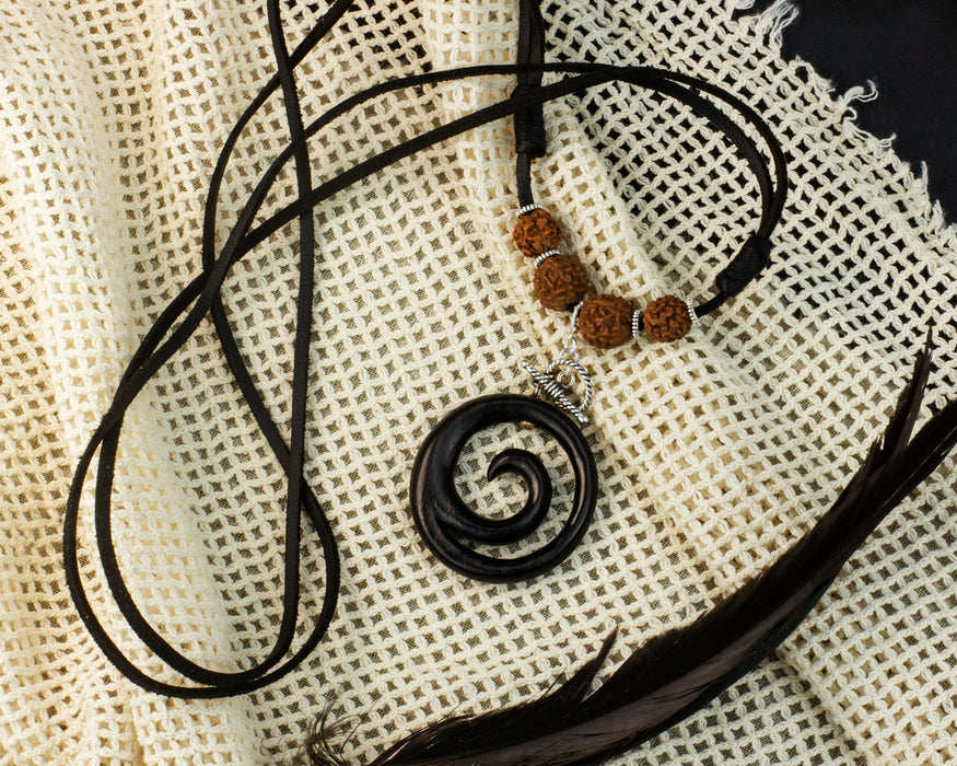 Spiral Amulet Pendant with Leather Loop – Protection Talisman