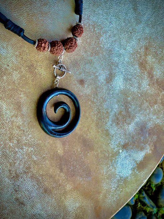 Spiral Amulet Pendant with Leather Loop – Protection Talisman