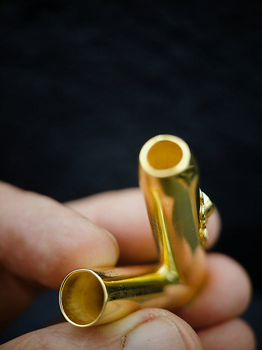 Ceremonial Pipe Gold Plated Bronze | Onyx Amethyst Gemstone | Sacred Herbal Applicator | Bali Tribal Art
