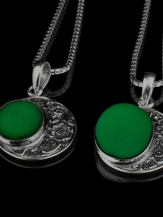 Ye Ming Zhu Glowing Stone Pendant | Hand-Chased Silver Amulet | Protection Talisman Necklace