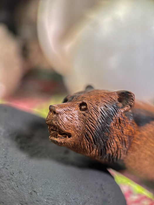 Bear Rosewood Kuripe with Silver Cup – Hand-Carved Rapé Self-Applicator