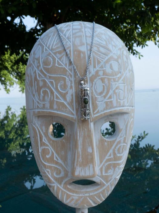 Silver Powder Bottle Amulet with Yumindzhu Stone