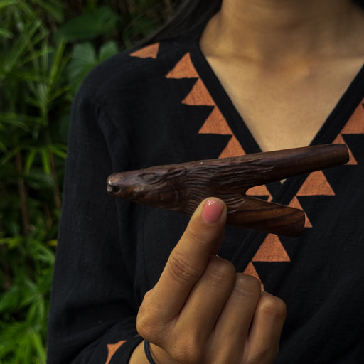 Unique handcrafted Horse Totem Kuripe Pipe, ideal for spiritual healing and meditation. A ceremonial shamanic snuff applicator, embedded with sacred geometry for protection and healing.