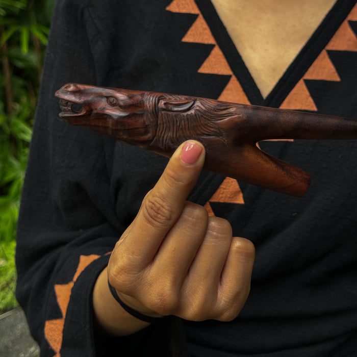 Unique handcrafted Horse Totem Kuripe Pipe, ideal for spiritual healing and meditation. A ceremonial shamanic snuff applicator, embedded with sacred geometry for protection and healing.