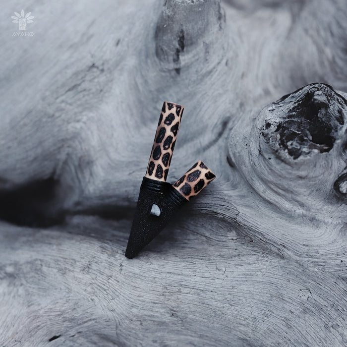 Volcanic energy bamboo kuripe pipe with a hematite stone, an exquisite shamanic hape snuff applicator, reflecting unique handcrafted artisanship