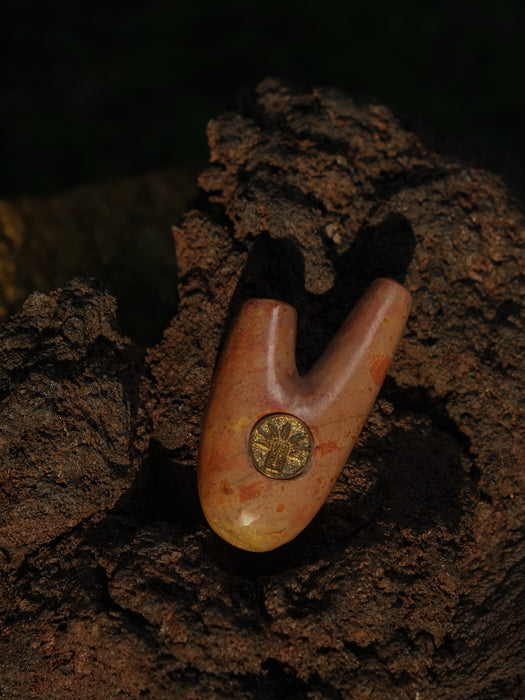 Pink Marble Stone Kuripe – Handmade Rapé Self-Applicator