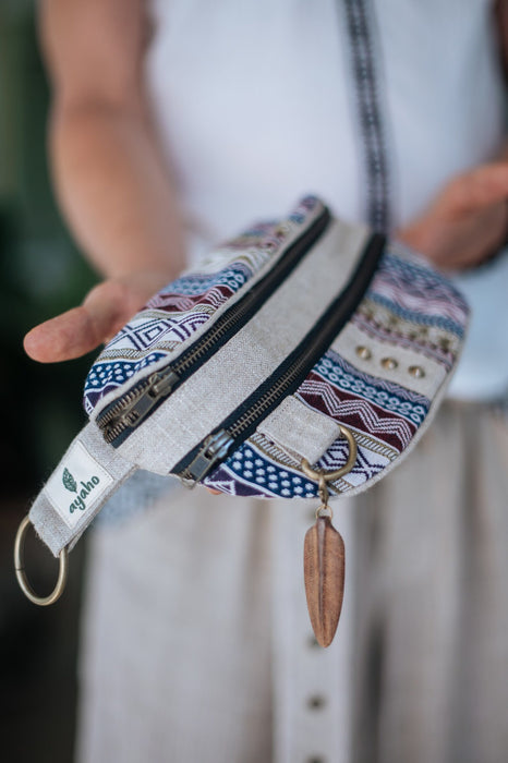Shamanic Grey Belt Bag with Ethnic Ornament