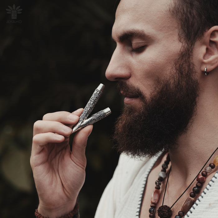 Ethnically patterned kuripe of silver