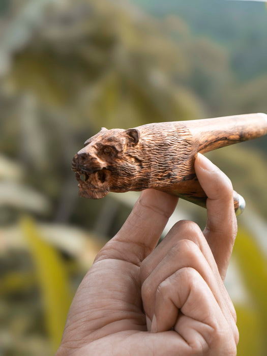 Mango wood Kuripé pipe with silver tip — Jaguar Man shamanic ritual tool