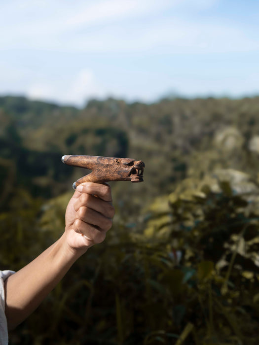 Handmade Jaguar Man rapé Kuripé — mango wood body, silver cup finish
