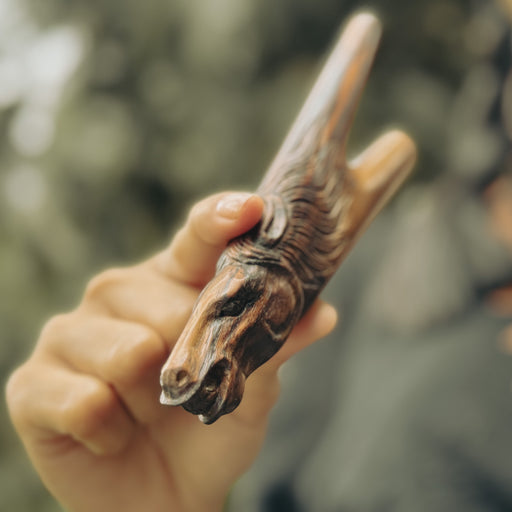 Handcrafted Rosewood Kuripe Pipe with Horse Totem – Shamanic Tool for Sacred Rituals 