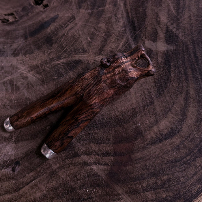 Mango wood kuripe pipe adorned with a bear totem, designed for spiritual practices.