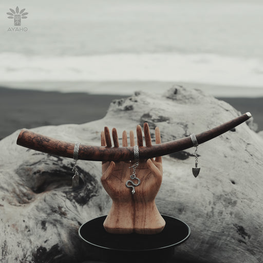 Mango Wood Tepi, with Silver Cups, perfect for hape applications, deepening your connection to herbal medicine.