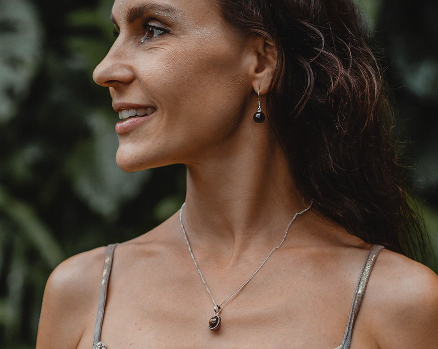 Jewelry set earrings and pendant • Women's jewellery • Earrings handmade • Silver pendant • Tiger eye necklace • Silver charms