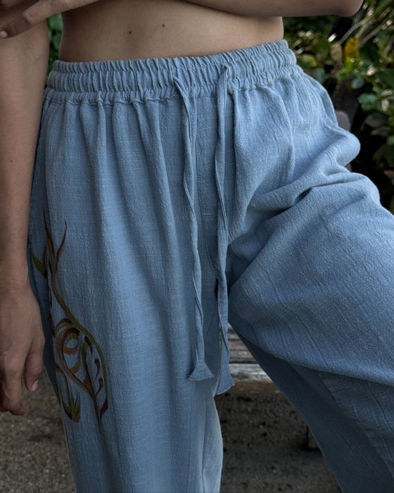 Hand-Painted Cotton Training Pants – Unisex Yoga & Travel Pants with Pockets – Artistic Taichi Loungewear