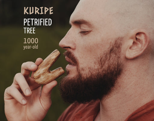 Kuripe pipe made from petrified wood, showcasing natural elegance and beauty.