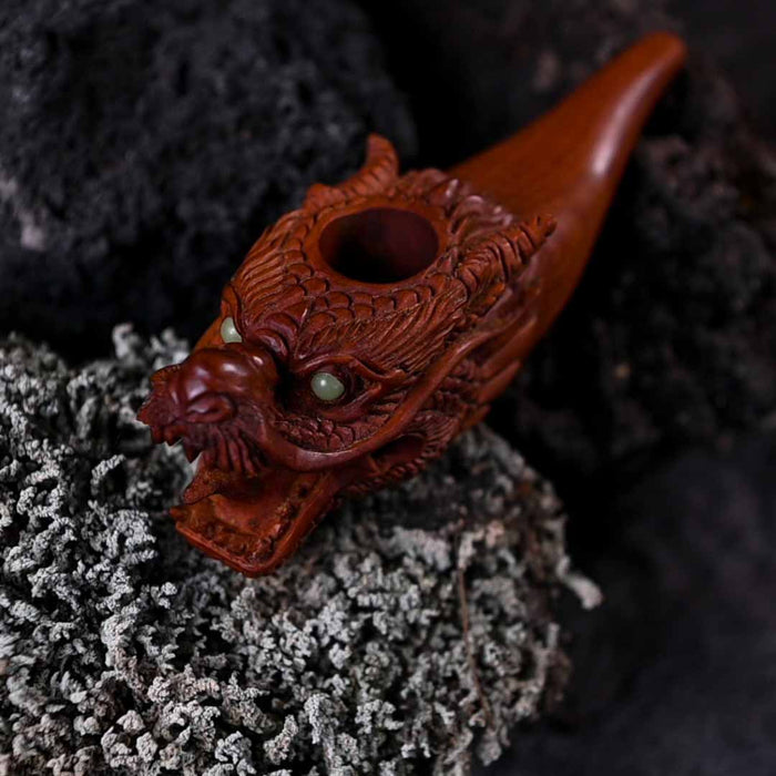 Carved wood smoking pipe «Dragon»