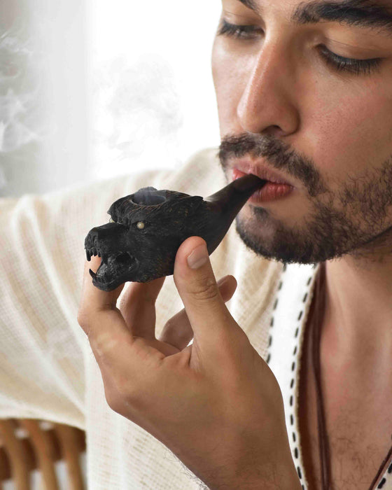 Carved wood smoking pipe «Dragon»