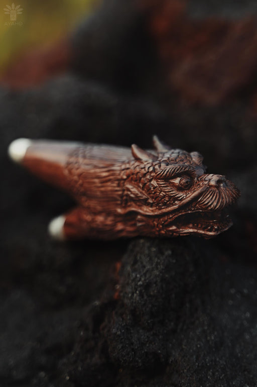 Kuripi Dragon Totem and Silver Caps .Hand Carved Rosewood . Unique Spiritual Tool
