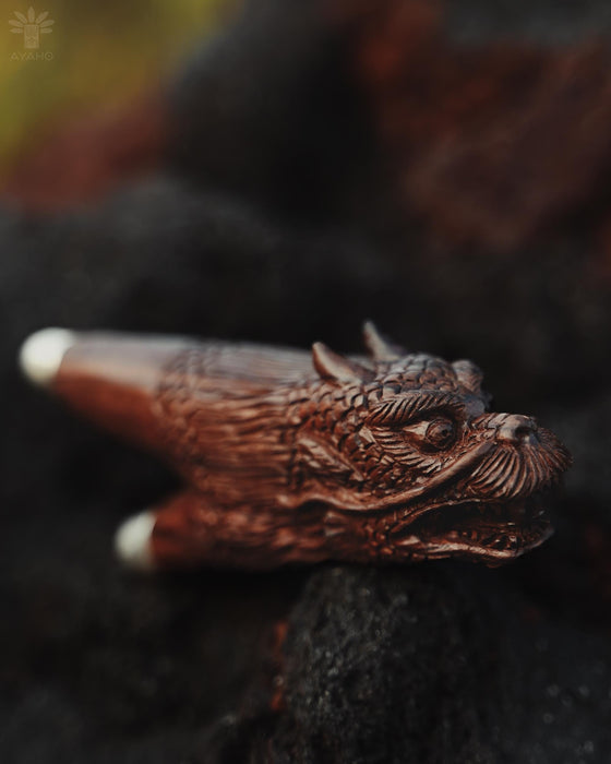 Kuripi Dragon Totem and Silver Caps .Hand Carved Rosewood . Unique Spiritual Tool