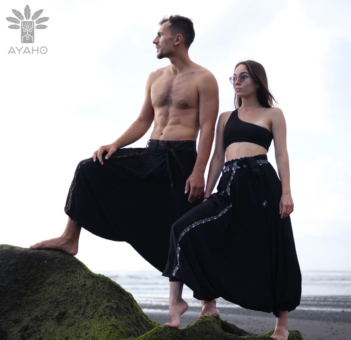 Alladine boho pants with brown pattern grey