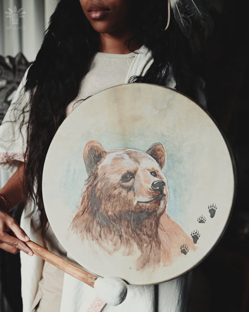 Exquisite Shaman tambourine featuring a 40cm bear painting, perfect for enhancing your spiritual rituals and musical expression.