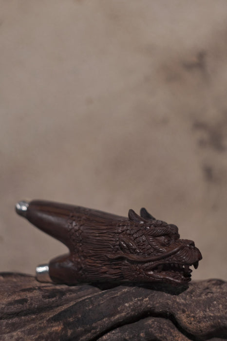 Kuripi Dragon Totem and Silver Caps .Hand Carved Rosewood . Unique Spiritual Tool