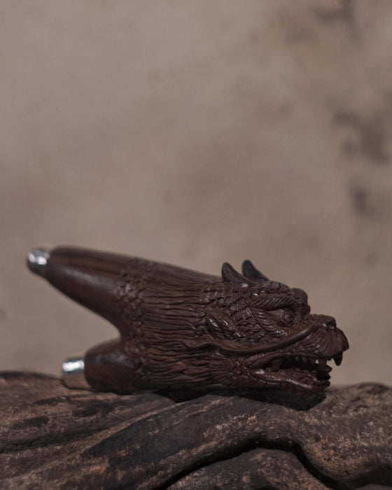 Kuripi Dragon Totem and Silver Caps .Hand Carved Rosewood . Unique Spiritual Tool
