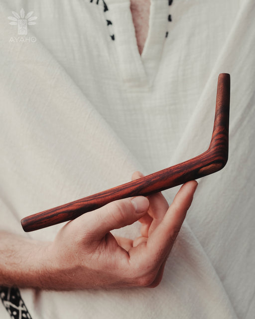 This handcrafted rose wood Tepi from Bali is a portable tool for Hape, designed for shamanic practices and spiritual meditation. A unique gift that offers protection and healing,  a ceremonial staple for those seeking spiritual gift