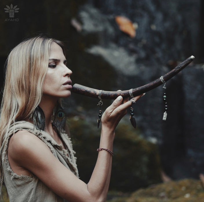 Handheld, artisanal Shamanic Tepi pipe from Peru, adorned with sacred geometry, symbolizing protection and healing. Used for ceremonial rapeh snuff meditation, It is a spiritual gift reflecting unique, handmade craftsmanship