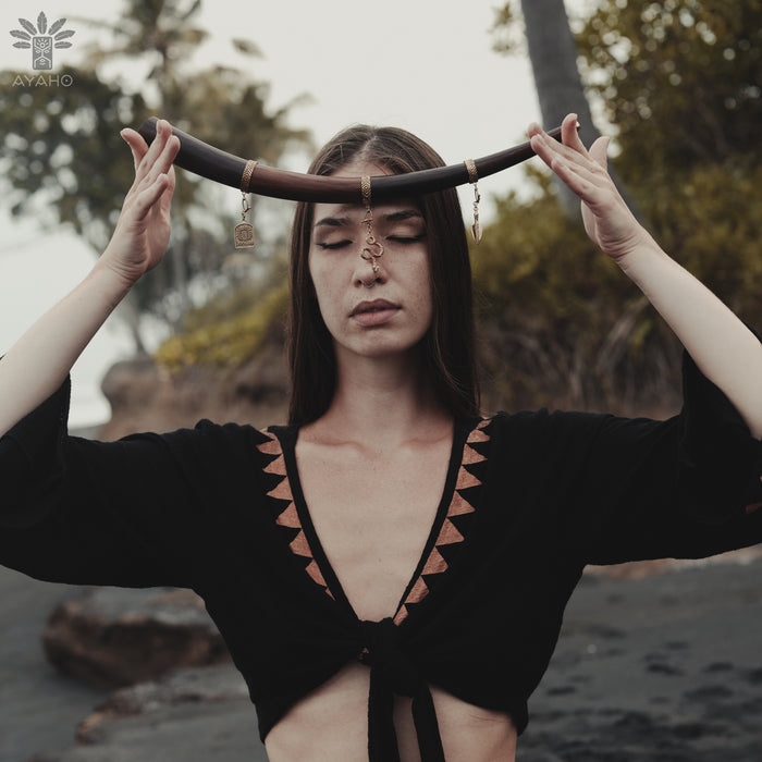 Rosewood Tepi with Bronze Cups – Handcrafted Rapé Applicator