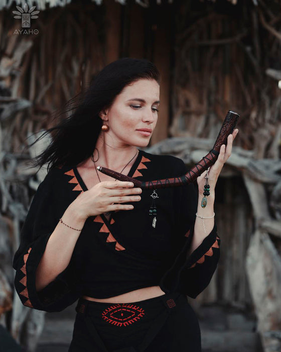 Balinese Carved Rosewood Shamanic Ritual Pipe