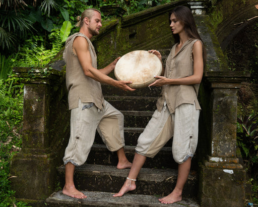 UNISEX BOHO CLOTHING SET, featuring a COTTON HOODIE and LINEN PANTS FOR YOGA, provides comfort and style during workouts