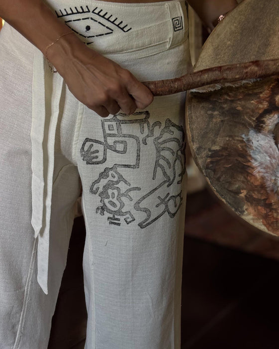 Flowy cotton pants with decorative ethnic accents - freedom of movement