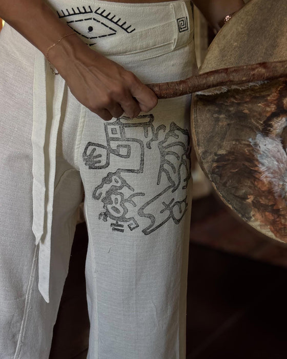 Flowy cotton pants with decorative ethnic accents - freedom of movement