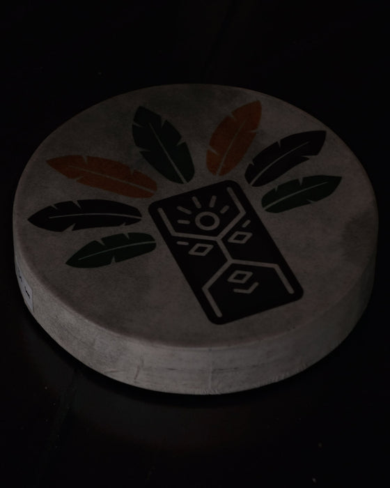 Vibrant shaman tambourine with 30 cm printing, perfect for ceremonies and adding rhythm to your music.