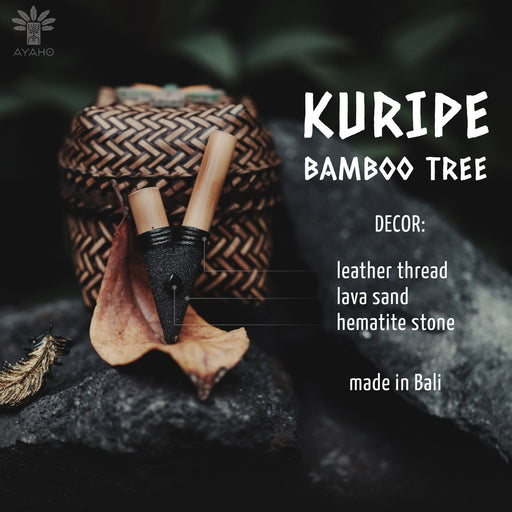 Volcanic energy bamboo kuripe pipe with a hematite stone, an exquisite shamanic hape snuff applicator, reflecting unique handcrafted artisanship.