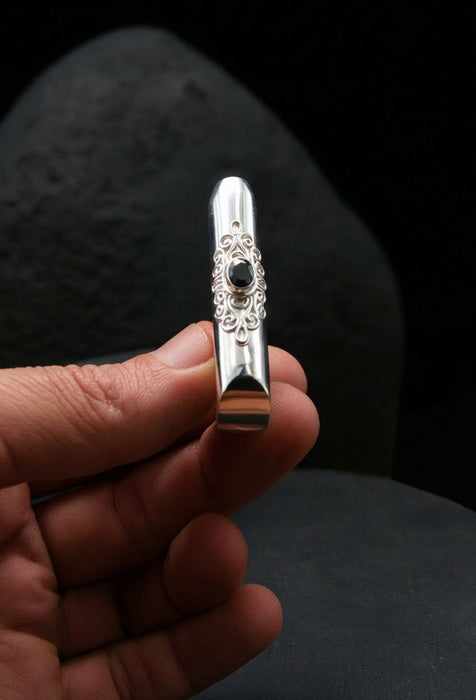 Ceremonial Pipe Silver Plated Bronze | Onyx Amethyst Gemstone | Sacred Herbal Applicator | Bali Tribal Art